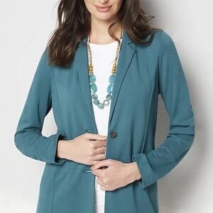 J. Jill Wearever Double-Face Notch Collared Jersey Blazer, Teal, $139, Medium